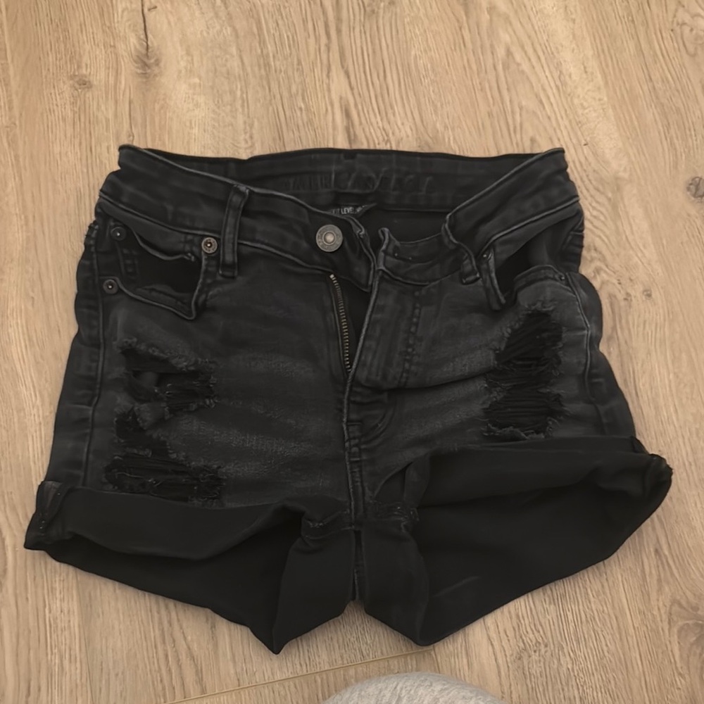 Black Distressed Denim Shorts